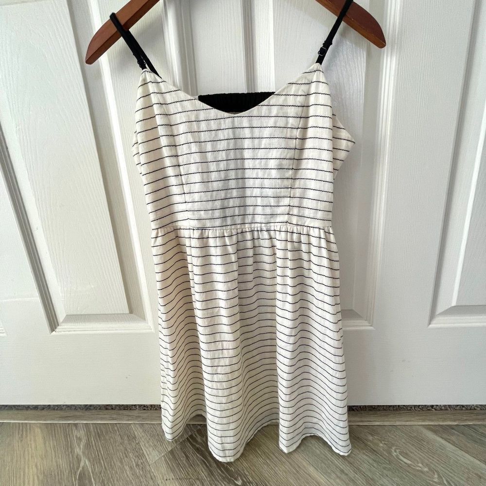 En Crème black and white striped sleeveless dress
